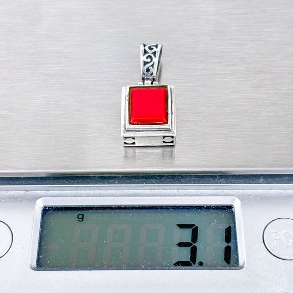 Vintage Sterling Silver 925 Red Enamel Floral Reversible Pendant - Picture 6 of 7